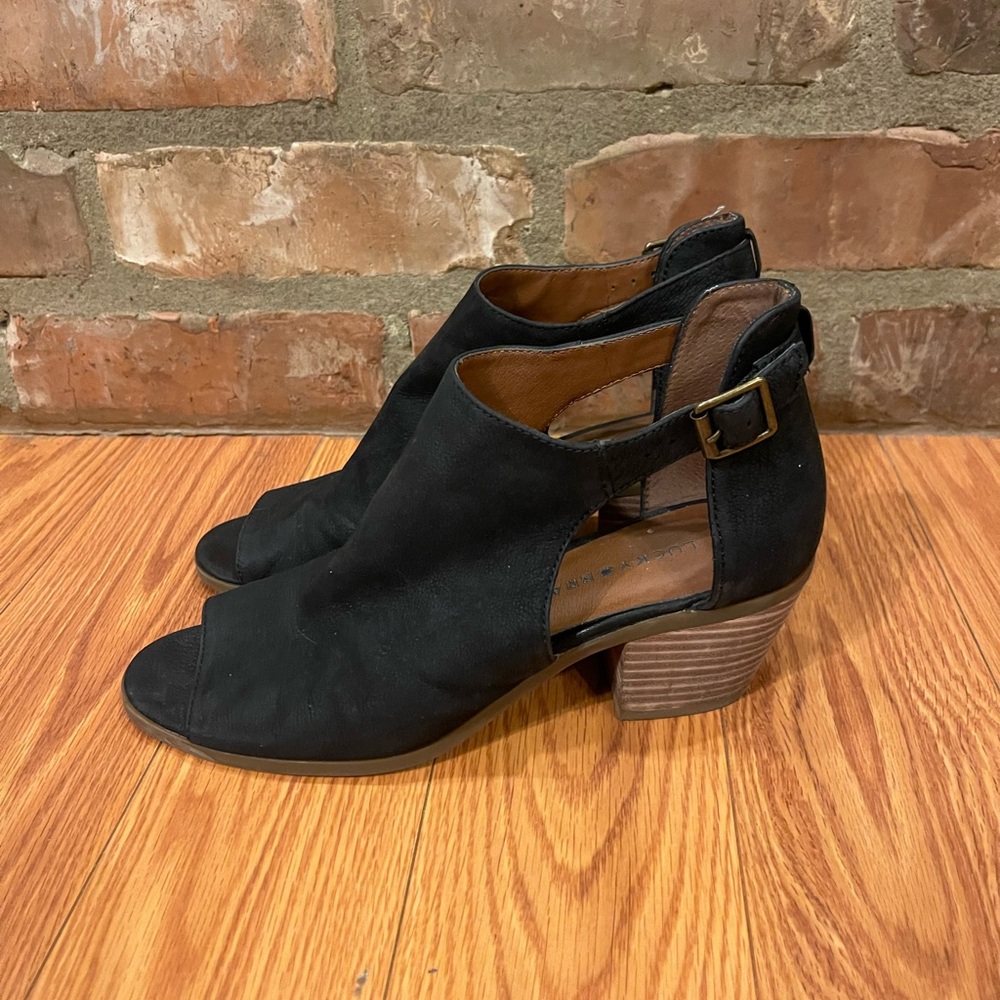 Lucky Brand Womens Peep-Toe Ankle Boots 8.5 Black Leather Moto Western